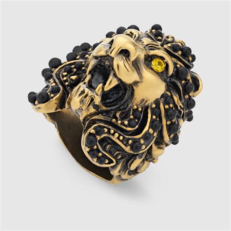 Gucci Bague Tête De Lion Ornée De Cristaux 